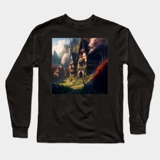 Medieval Town in Grassy Vale Long Sleeve T-Shirt